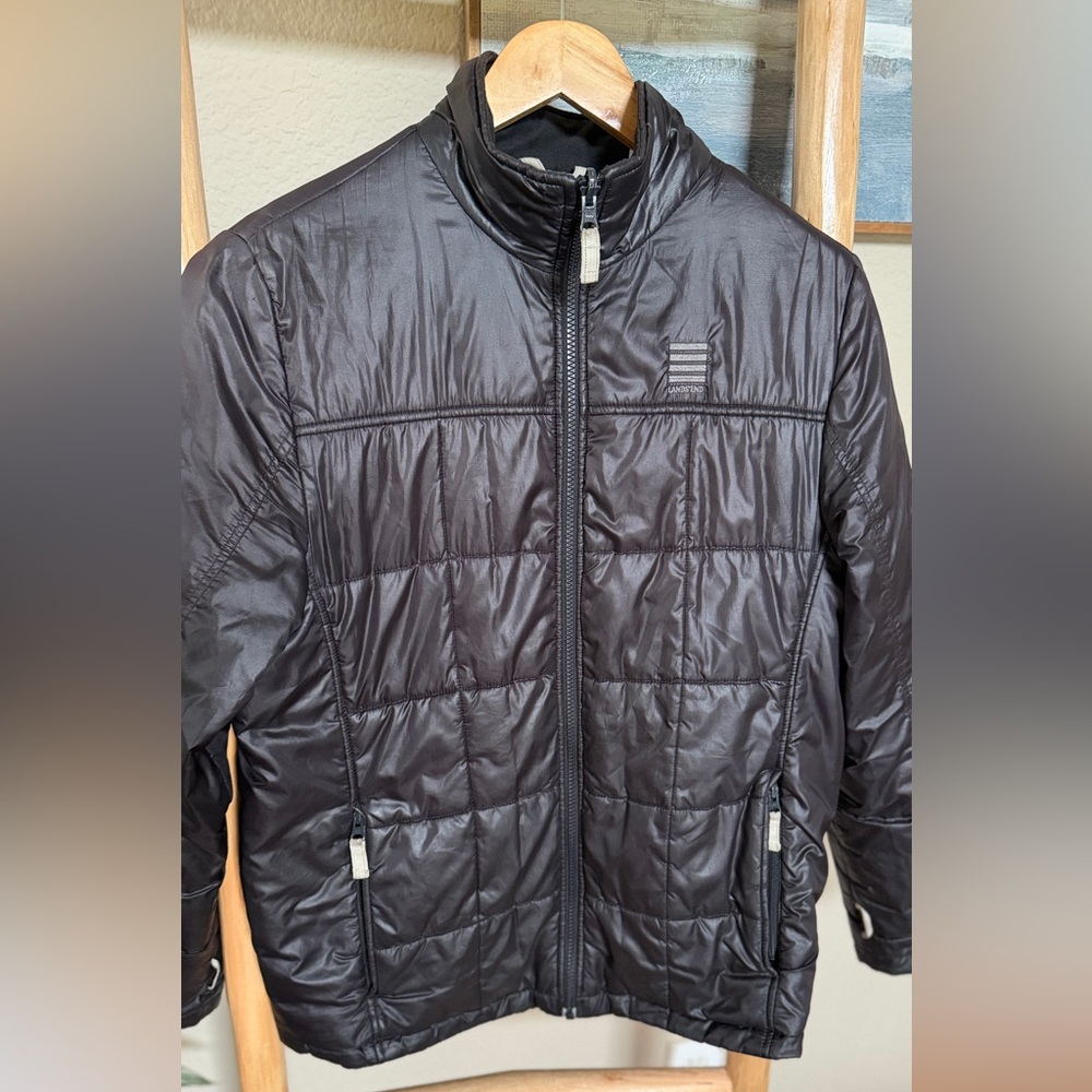 Lands’ End Women S Black Quilted Long Jacket Lightweight Puffer Coat Full Zip